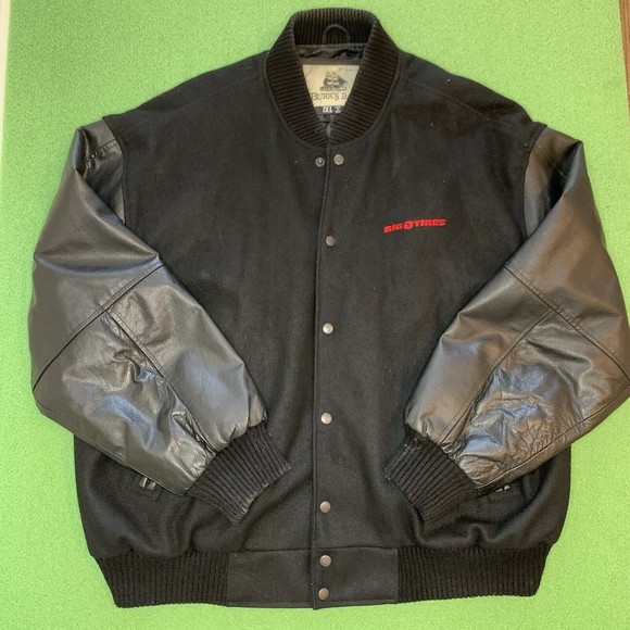 Vintage Big O Tires Black Employee Leather Bomber Jacket Burk's Bay Men's XXL - Picture 2 of 11